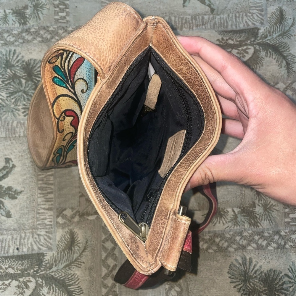 Butterfly bag hand painted Anuschka purse bohemian travel messenger bag - Picture 13 of 16